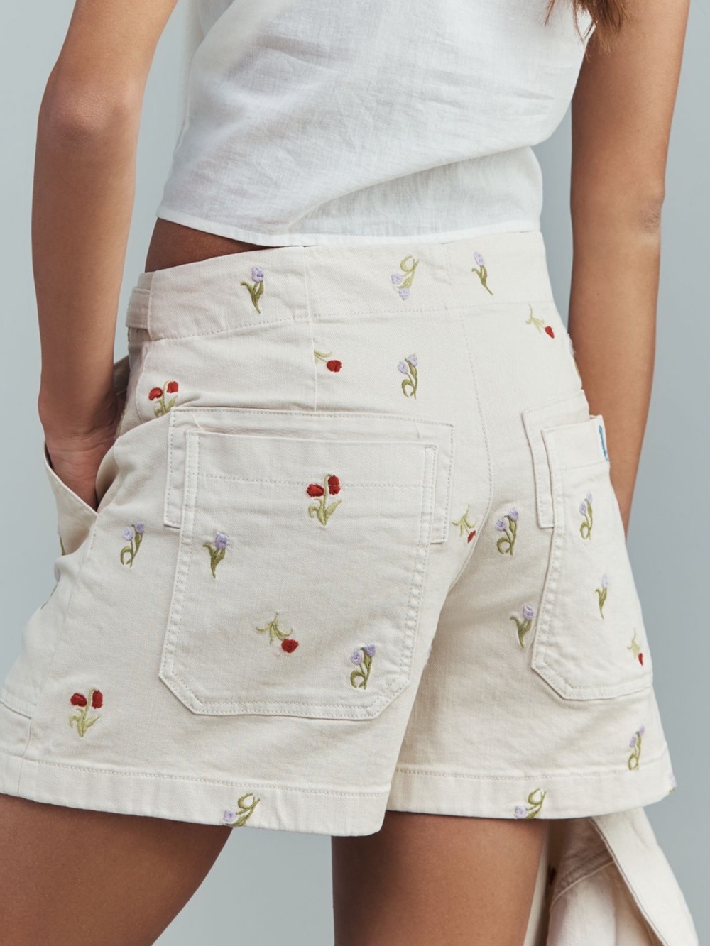 Pilcro Cream Embroidered Floral Utility Shorts - Picture 3 of 3